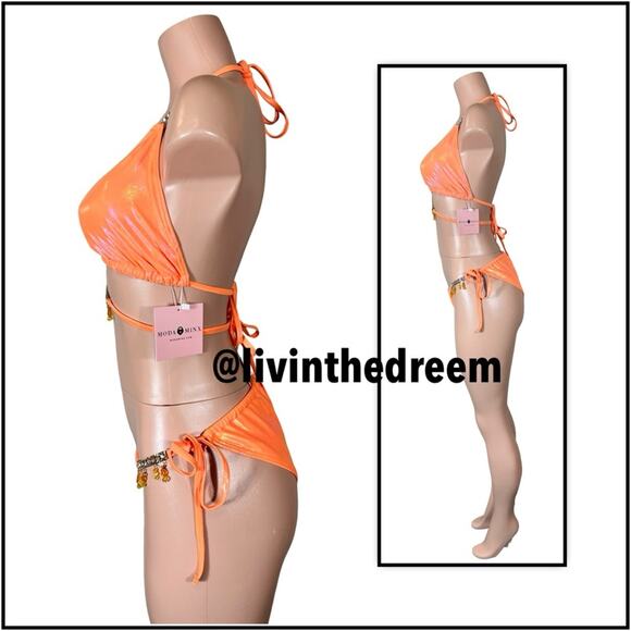 MODA MINX MAGIC IN MAKO WRAP TRIANGLE XL & RUCHED TIE SIDE BIKINI BOTTOMS L $79 - Picture 5 of 14